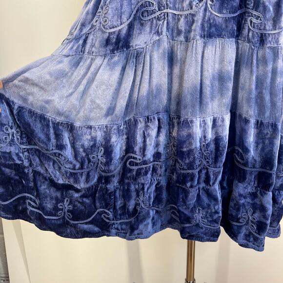 Vintage Velvet Midi Tiered Dress Blue Tie Dye Whimsical - Picture 7 of 9